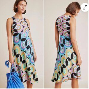 Anthropologie Kenzie Asymmetrical Midi Dress Sz 0 Retro Colorful Spring Easter